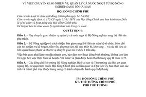 Quyết định 66-CP  chuyển giao nhiệm vụ quản lý cá nước ngọt từ Bộ Nông nghiệp sang Bộ Hải sản