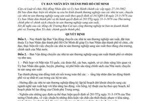 Quyết định 52/QĐ-UB thành lập Ban Vận động chuyển nhà tư sản thương nghiệp sang sản xuất thuộc Ủy ban nhân dân thành phố