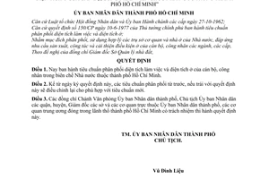 Quyết định 442/QĐ-UB tiêu chuẩn phân phối diện tích làm việc, ở của cán bộ, công nhân biên chế Nhà nước thành phố Hồ Chí Minh
