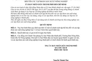 Quyết định 450/QĐ-UB  Quy định tạm thời chánh sách tập thể hóa các tập đoàn sản xuất nông nghiệp