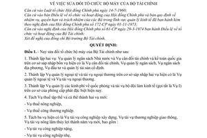 Quyết định  90-CP sửa đổi tổ chức bộ máy bộ tài chính