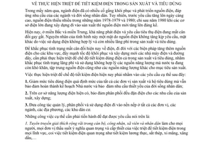 Chỉ thị 241-TTg thực hiện triệt để tiết kiệm điện sản xuất tiêu dùng