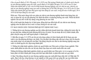 Thông báo 54/TB-UB quyết định thời hạn các nhà tư sản thương nghiệp đi sản xuất