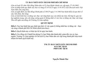 Quyết định 874/QĐ-UB Quy định tạm thời quản lý thống nhất bảo vệ động vật – thực vật rừng