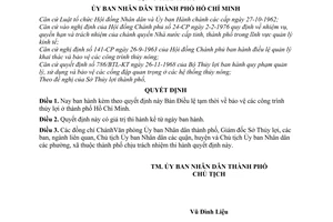 Quyết định 943/QĐ-UB Điều lệ tạm thời Bảo vệ các công trình thủy lợi