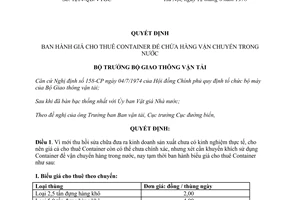 Quyết định 1214-QĐ/VTGC giá cho thuê container chứa hàng vận chuyển trong nước
