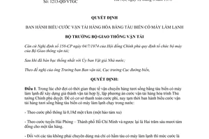 Quyết định 1213-QĐ/VTGC biểu cước vận tải hàng hóa bằng tàu biển có máy làm lạnh