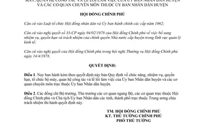 Quyết định 139-CP chức năng nhiệm vụ quyền hạn tổ chức bộ máy quan hệ công tác lề lối làm việc UBND huyện cơ quan chuyên môn thuộc UBND huyện