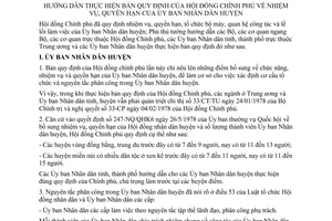 Thông tư 109-BT nhiệm vụ quyền hạn Ủy ban nhân dân huyện Hướng dẫn bản quy định Hội đồng Chính phủ