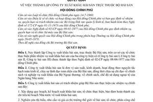 Quyết định 155-CP thành lập Công ty xuất khẩu hải sản  thuộc Bộ Hải sản