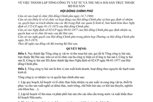 Quyết định 54-CP thành lập Tổng công ty vật tư thu mua hải sản thuộc Bộ Hải sản