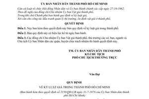 Quyết định 2150/QĐ-UB quy định kỷ luật giá trong thành phố Hồ Chí Minh