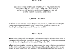 Quyết định 193-CP  chính sách cán bộ, chiến sĩ và đồng bào ở miền Nam tham gia kháng chiến chống Pháp, Mỹ đến nay chưa rõ tin tức