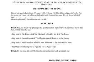 Quyết định 135-BT phân vạch địa giới xã, thị trấn huyện Tân Yên, tỉnh Hà Bắc