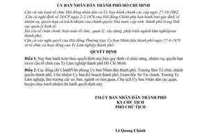 Quyết định 178/QĐ-UB chức năng, nhiệm vụ, quyền hạn cơ cấu tổ chức Ty Lâm nghiệp thành phố Hồ Chí Minh