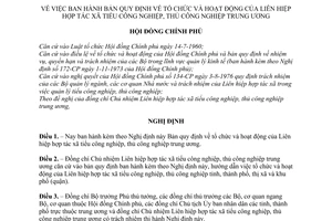 Nghị định 279-CP bản quy định về tổ chức và hoạt động của liên hiệp hợp tác xã tiểu công nghiệp, thủ công nghiệp Trung ương