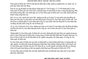 Thông tư 214-BT hướng dẫn lập Ủy ban Năm quốc tế thiếu nhi tỉnh, thành phố thuộc trung ương