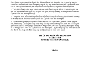 Thông báo 198/TB-UB thủ tục cần nghiêm chỉnh chấp hành trong việc đàm phán kinh tế các tổ chức kinh tế nước ngoài