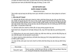 Tiêu chuẩn Việt Nam TCVN 2815:1978 về nước chanh tự nhiên do Chủ nhiệm Ủy ban khoa học và kỹ thuật nhà nước ban hành