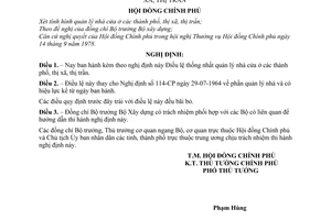 Nghị định 02-CP Điều lệ thống nhất quản lý nhà cửa ở các thành phố, thị xã, thị trấn