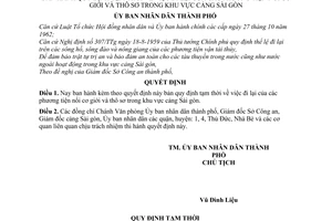 Quyết định 161/QĐ-UB việc đi lại của phương tiện nổi cơ giới thô sơ khu vực cảng Sài gòn