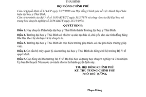 Quyết định 34-CP chuyển Phân hiệu đại học y Thái Bình thành Trường đại học y Thái Bình