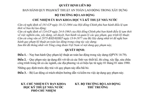 Quyết định liên bộ 60-QĐ/LB quy phạm kỹ thuật an toàn lao động trong xây dựng