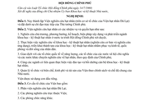 Nghị định 59-CP thành lập Viện nghiên cứu hạt nhân