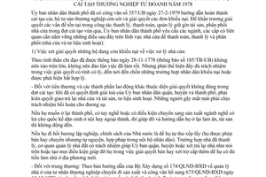 Thông báo 64/TB-UB khẩn trương giải quyết công tác thanh lý thanh toán, quản lý giữ gìn tài sản, phân phối nhà cửa cải tạo thương nghiệp tư doanh 1978
