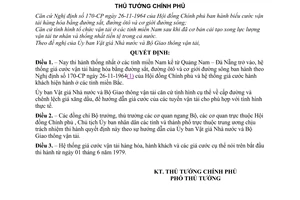 Quyết định 140-TTg áp dụng giá cước vận tải thống nhất miền Nam