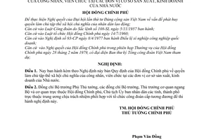 Nghị định 182-CP bản Quy định quyền làm chủ tập thể xã hội chủ nghĩa của công nhân, viên chức tại các đơn vị cơ sở sản xuất, kinh doanh của nhà nước