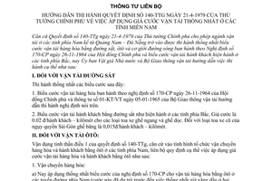 Thông tư liên Bộ 286-TT/LB hướng dẫn quyết định 140-TTg áp dụng giá cước vận tải thống nhất miền Nam