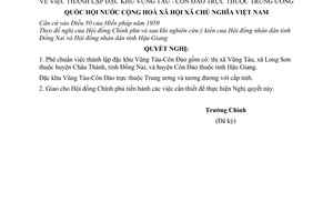 Nghị quyết thành lập đặc khu Vũng Tàu - Côn Đảo trực thuộc Trung ương