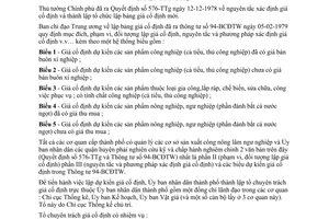 Chỉ thị 66/CT-UB  trách nhiệm lập dự kiến giá cố định mới các sản phẩm công, nông, lâm, ngư nghiệp