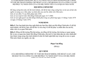 Nghị định 217-CP chế độ trách nhiệm, chế độ kỷ luật, chế độ bảo vệ của công và chế độ phục vụ nhân dân của cán bộ, nhân viên và cơ quan Nhà nước