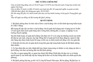 Quyết định 228-TTg tổ chức đơn vị dự bị động viên tập trung huấn luyện