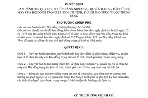 Quyết định 263-TTg quy định chức năng, nhiệm vụ, quyền hạn tổ chức bộ máy Hội đồng Trọng tài kinh tế tỉnh, thành phố thuộc trung ương