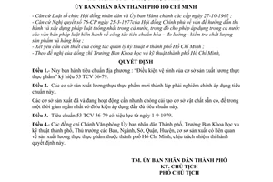 Quyết định 1489/QĐ-UB tiêu chuẩn địa phương điều kiện vệ sinh cơ sở sản xuất lương thực thực phẩm