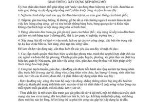 Chỉ thị 111/CT-UB đẩy mạnh cuộc vận động thực hiện trật tự vệ sinh đảm bảo an toàn giao thông xây dựng nếp sống mới