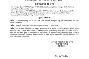 Quyết định 1130-BYT/QĐ Quy chế sản xuất, kiểm tra chất lượng cấp giấy chứng nhận thuốc xuất khẩu