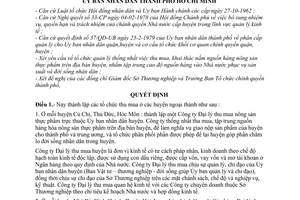 Quyết định 278/QĐ-UB thành lập tổ chức thu mua ở các huyện ngoại thành