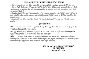 Quyết định 281/QĐ-UB  Bản quy định về tổ chức và hoạt động của Sở Tài chánh thành phố