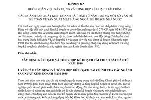 Thông tư 20-TC/VP hướng dẫn xây dựng tổng hợp kế hoạch tài chính ngành sản xuất kinh doanh từ năm 1980 kế toán sản xuất mặt hàng ngoài kế hoạch