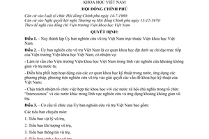 Quyết định 454-CP thành lập Ủy ban nghiên cứu vũ trụ Việt Nam thuộc Viện khoa học Việt Nam