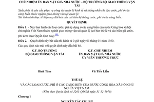 Quyết định liên bộ 3203-QĐ/LB cước, phí cảng biển