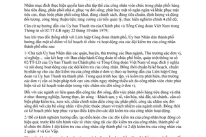 Chỉ thị 03/CT-UB kế hoạch tổ chức hướng dẫn hoạt động đội kiểm tra công nhân