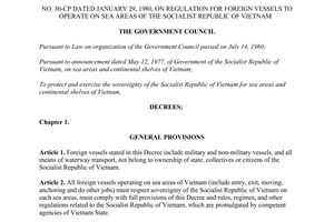 Decree No. 30-CP 1980 on regulation for foreign vessels to operate on sea areas of Vietnam