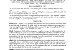 Nghị định 31-CP quy định việc tàu thuyền đánh cá nước ngoài tiến hành hoạt động nghề cá trên các vùng biển của nước CHXHCN Việt Nam