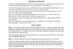 Quyết định 32-CP chính sách khuyến khích chuyển ngoại tệ vào Việt Nam