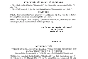 Quyết định 16/QĐ-UB  Điều lệ tạm thời  hoạt động của Hội đồng nhân dân và đại biểu Hội đồng nhân dân